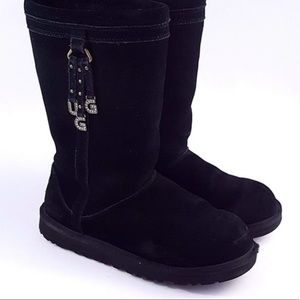 UGG Black Suede Boots Larynn Metal Charm Size 4